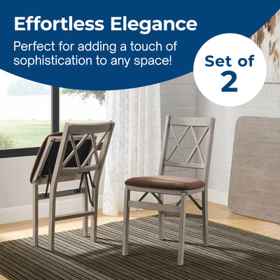 Stakmore Double X Wooden Folding Dining Chairs, Padded Seat, Driftwood, Set of 2