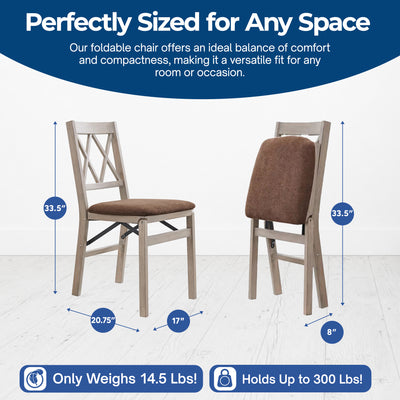 Stakmore Double X Wooden Folding Dining Chairs, Padded Seat, Driftwood, Set of 2