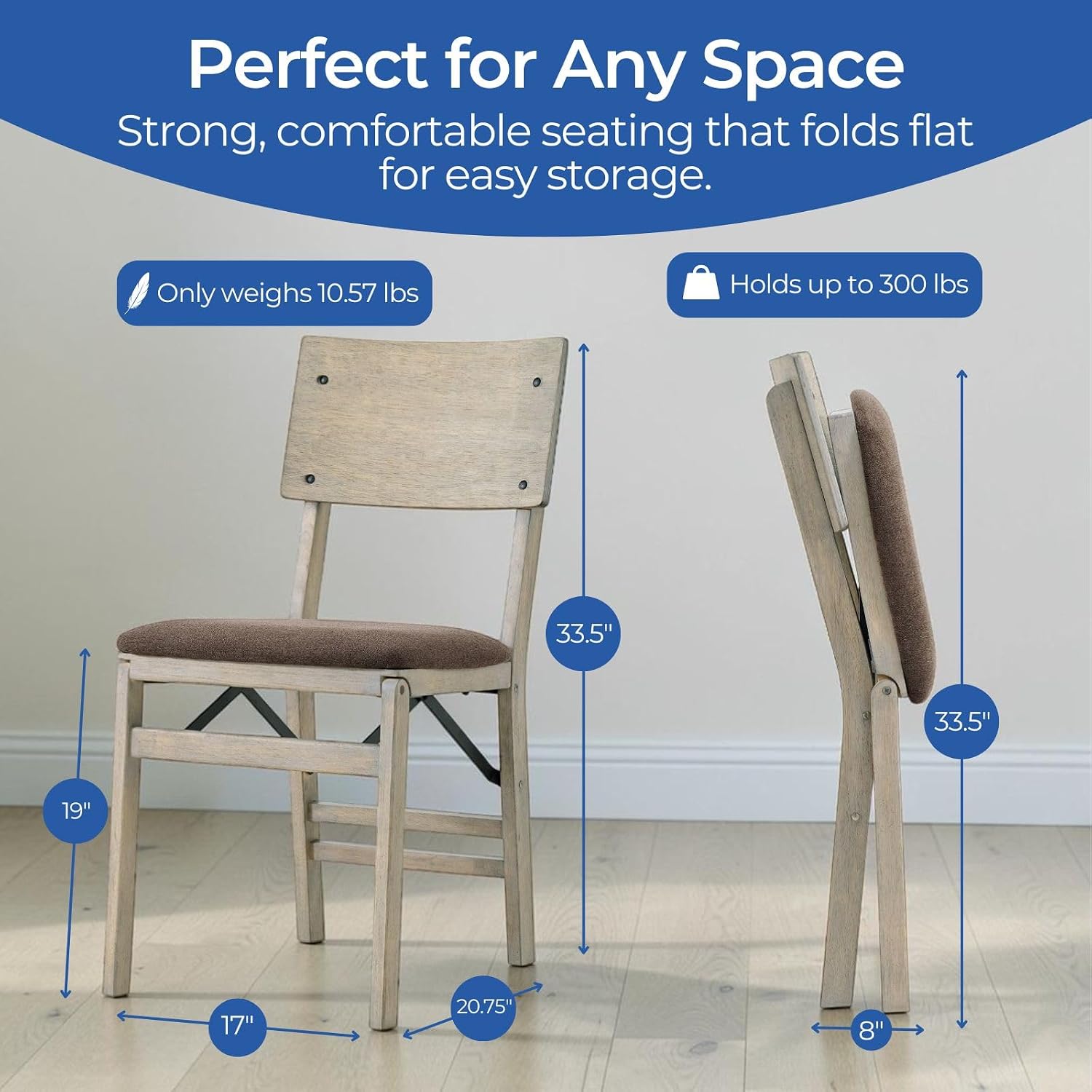 Stakmore Solid Wood Folding Dining Chairs with Padded Seat, Driftwood (Open Box) - VMInnovations
