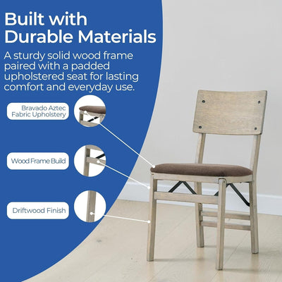 Stakmore Solid Wood Folding Dining Chairs with Padded Seat, Driftwood, (Used)