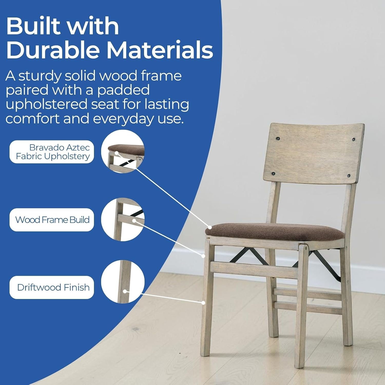 Stakmore Solid Wood Folding Dining Chairs with Padded Seat, Driftwood (Open Box) - VMInnovations