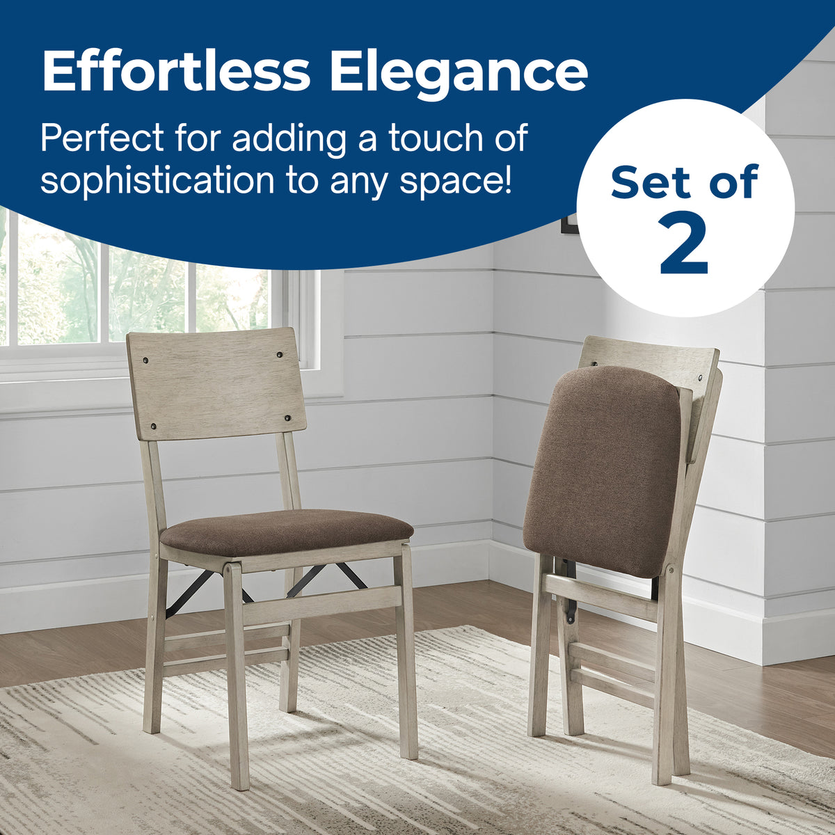 Stakmore Solid Wood Folding Dining Chairs with Padded Seat, Driftwood, Set of 2 + Stakmore 32x32 Wooden Square Folding Card Table, Straight Edge, Driftwood Frame