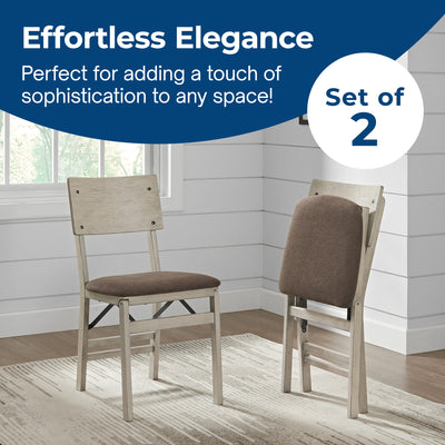 Stakmore Solid Wood Folding Dining Chairs with Padded Seat, Driftwood, Set of 2 + Stakmore 32x32 Wooden Square Folding Card Table, Straight Edge, Driftwood Frame