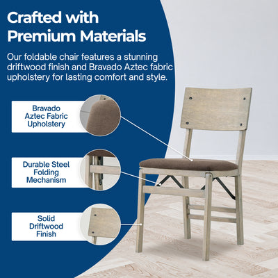 Stakmore Solid Wood Folding Dining Chairs with Padded Seat, Driftwood, Set of 2 + Stakmore 32x32 Wooden Square Folding Card Table, Straight Edge, Driftwood Frame