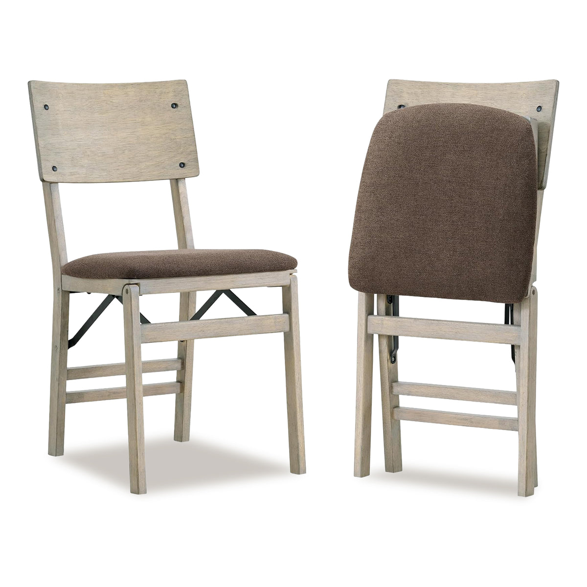 Stakmore Solid Wood Folding Dining Chairs with Padded Seat, Driftwood, Set of 2