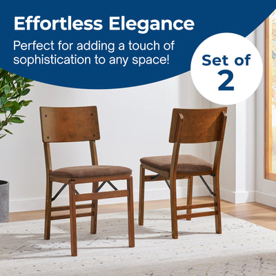 Stakmore Solid Wood Folding Dining Chairs with Padded Seat, Fruitwood, Set of 2