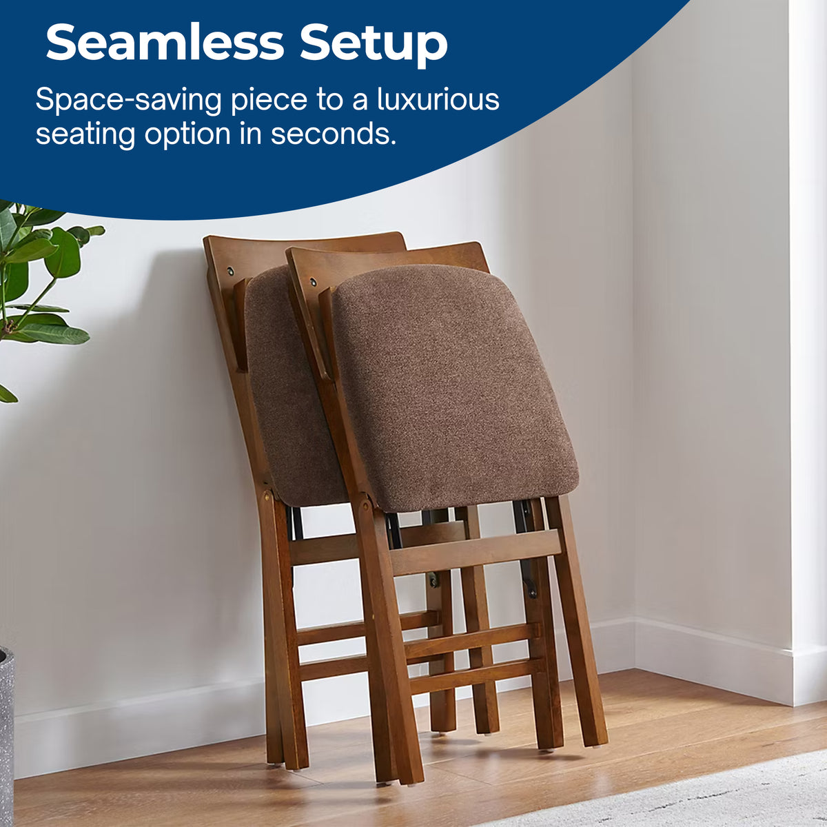 Stakmore Solid Wood Folding Dining Chairs with Padded Seat, Fruitwood, Set of 2