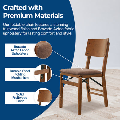 Stakmore Solid Wood Folding Dining Chairs with Padded Seat, Fruitwood, Set of 2