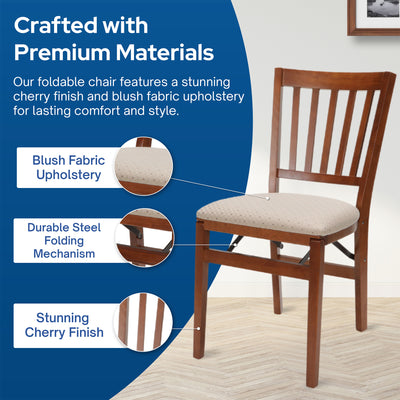 MECO Stakmore Wood Upholstered Seat Folding Chair Set, Fruitwood (Open Box) - VMInnovations