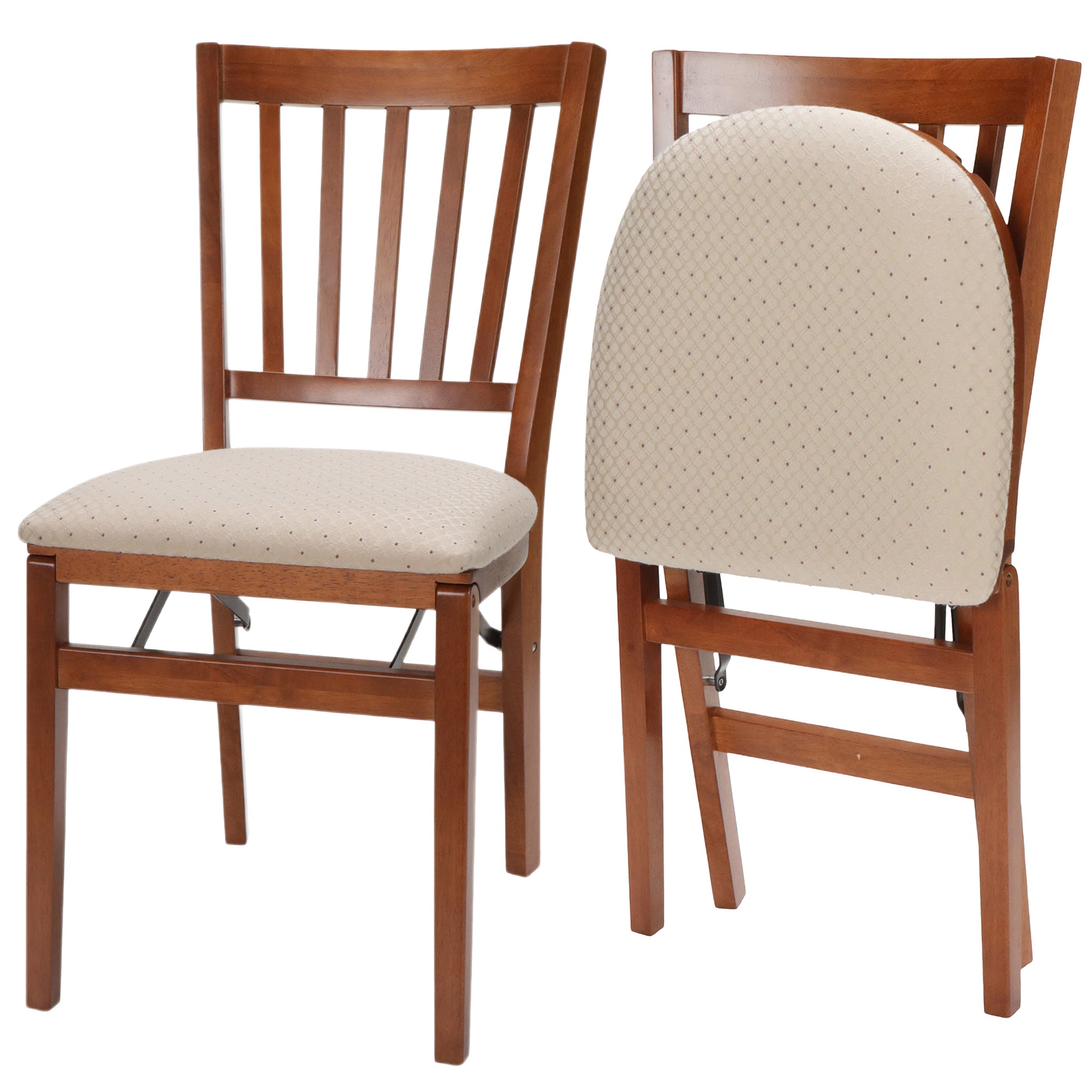 MECO Stakmore Wood Upholstered Seat Folding Chair Set, Fruitwood (Open Box)