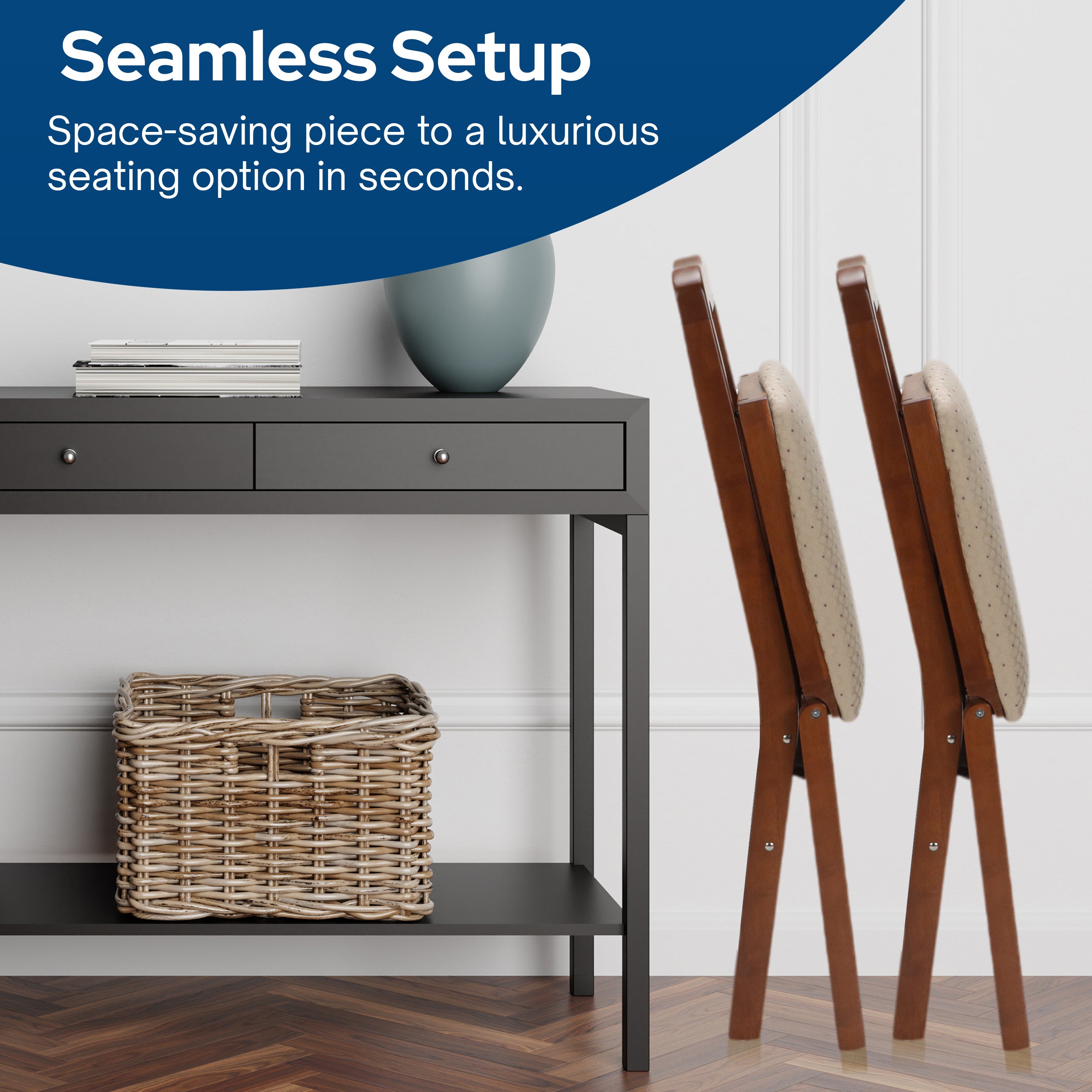 Stakmore Queen Anne Wooden Folding Chair with Padded Seat, Set of 2 (Open Box)