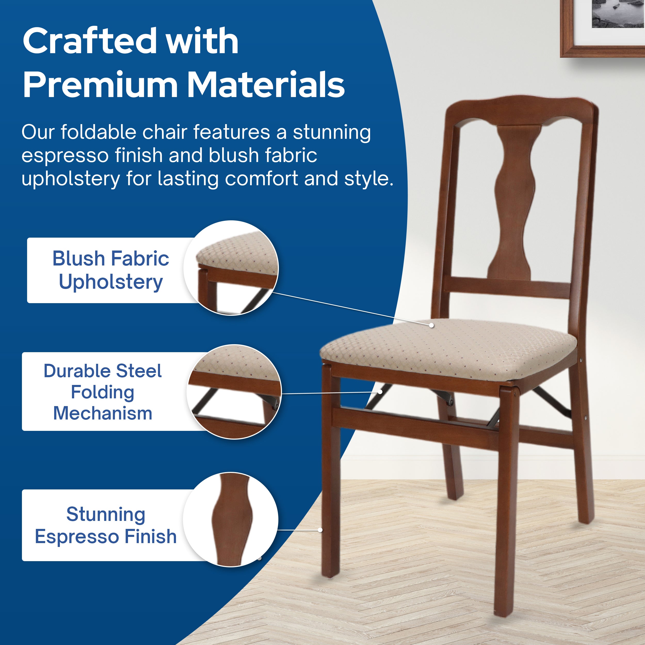 Stakmore Queen Anne Wooden Folding Chair with Padded Seat, Set of 2 (Open Box)