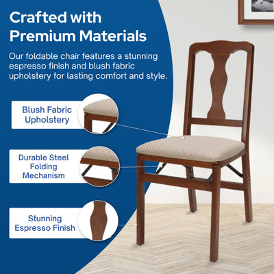 Stakmore Queen Anne Wooden Folding Chair with Padded Seat, Set of 2 (Open Box)