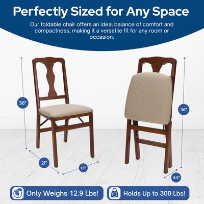 Stakmore Queen Anne Wooden Folding Chair with Padded Seat, Set of 2 (Open Box)