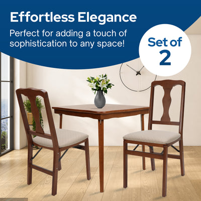 Stakmore Queen Anne Wooden Folding Chair with Padded Seat, Set of 2 (Open Box)