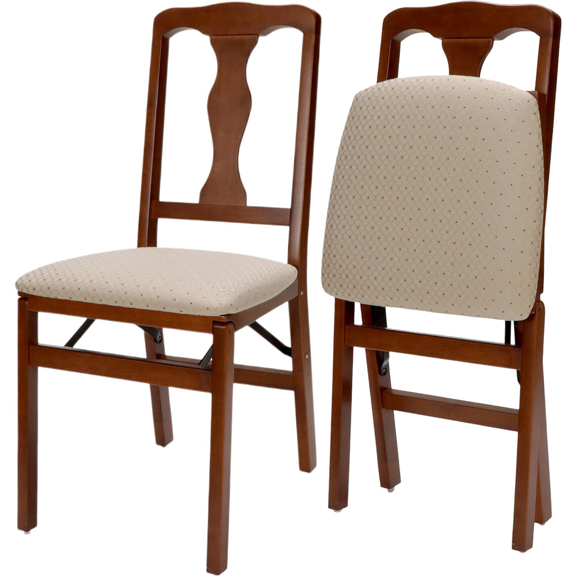 Stakmore Queen Anne Wooden Folding Chair with Padded Seat, Set of 2 (Open Box)