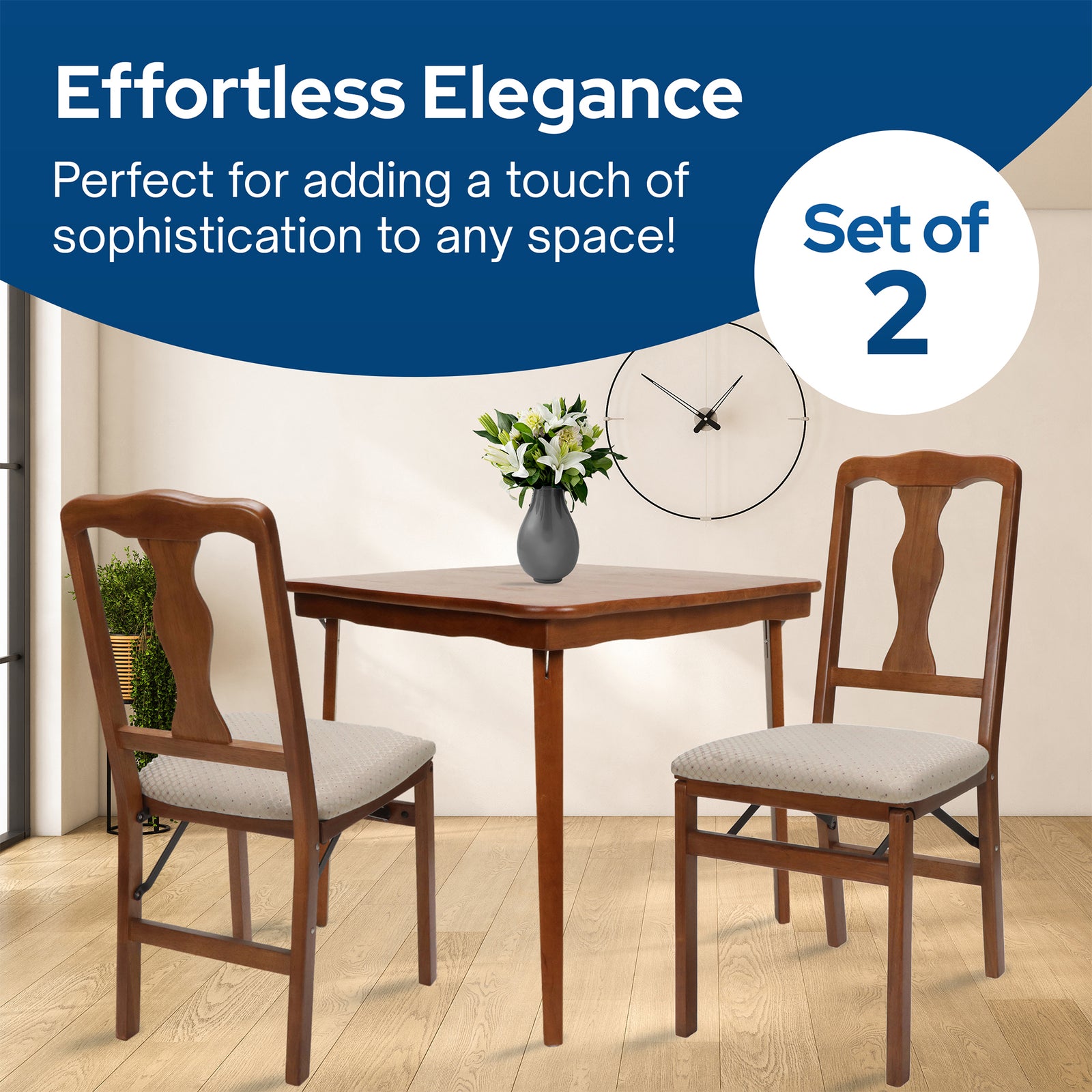 Stakmore Queen Anne Wooden Folding Chair with Padded Seat, Fruitwood, Set of 2 - VMInnovations