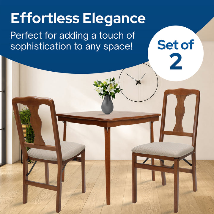 Stakmore Queen Anne Wooden Folding Chair with Padded Seat, Fruitwood, Set of 2 - VMInnovations