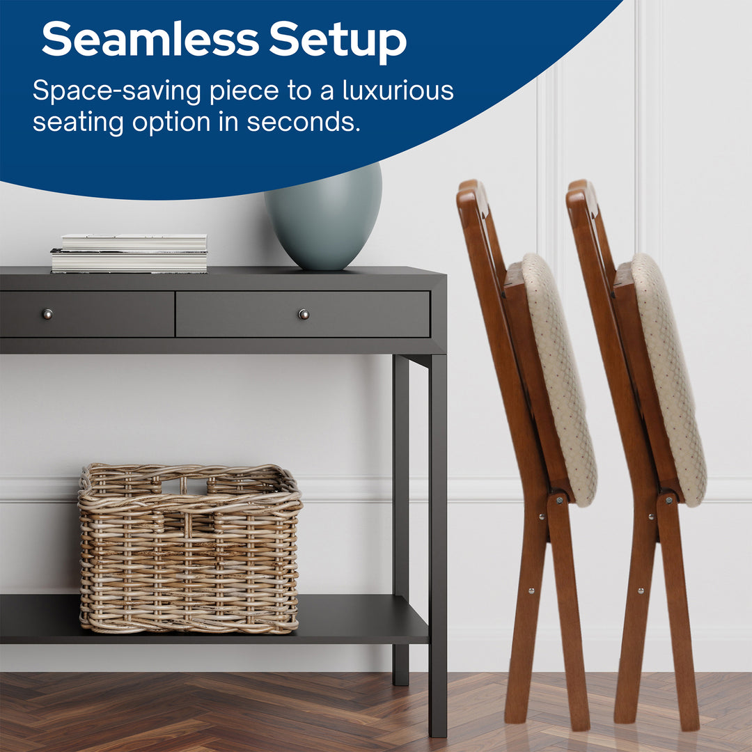 Stakmore Queen Anne Wooden Folding Chair with Padded Seat, Fruitwood, Set of 2 - VMInnovations