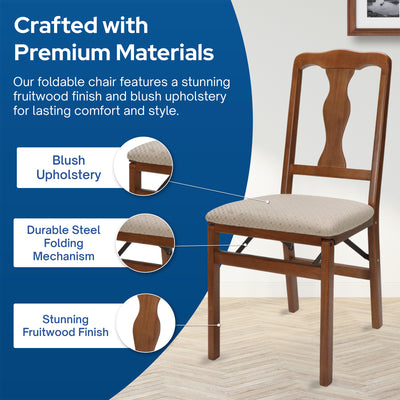 Stakmore Queen Anne Wooden Folding Chair with Padded Seat, Set of 2 (Open Box)
