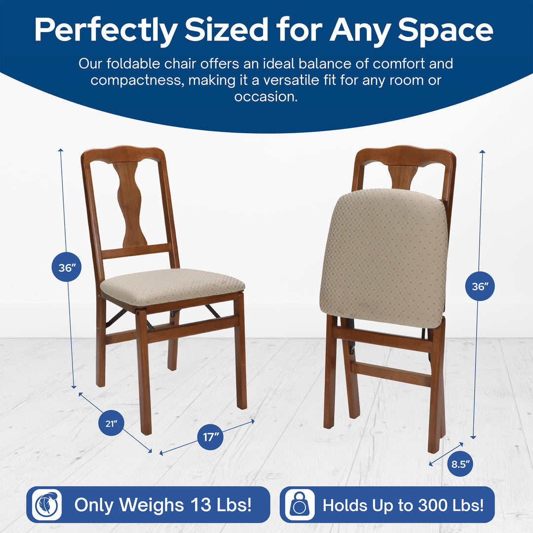 Stakmore Queen Anne Wooden Folding Chair with Padded Seat, Fruitwood, Set of 2 - VMInnovations
