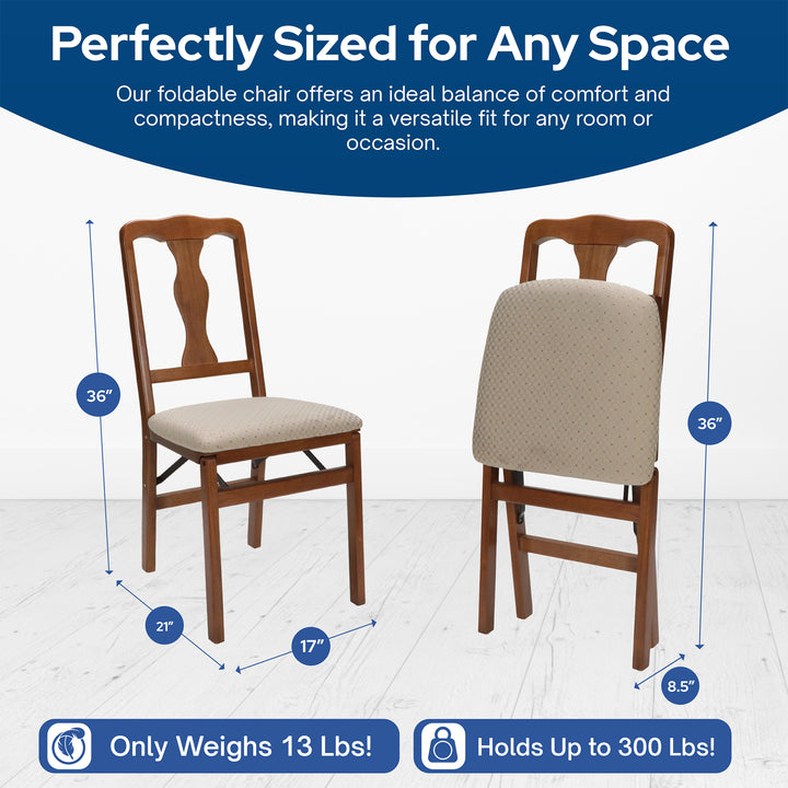 Stakmore Queen Anne Wooden Folding Chair with Padded Seat, Fruitwood, Set of 2 - VMInnovations