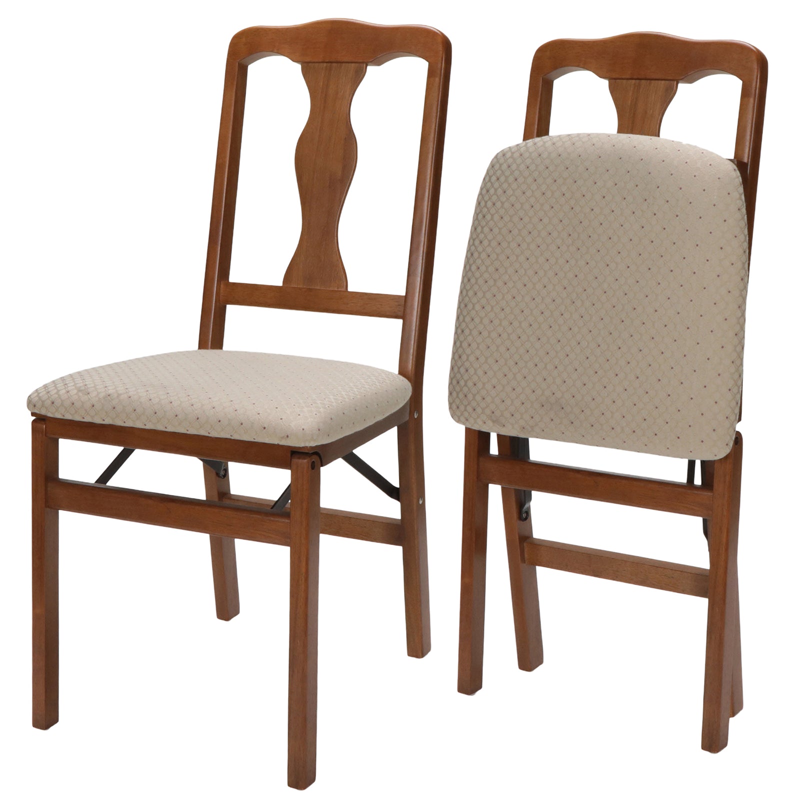 Stakmore Queen Anne Wooden Folding Chair with Padded Seat, Fruitwood, Set of 2 - VMInnovations