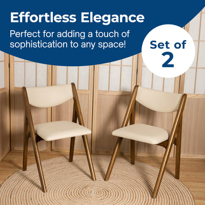 Stakmore 2 Pack Retro Modern Wood Folding Chair, Upholstered Seat, Fruitwood
