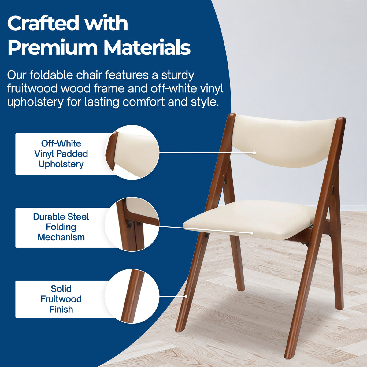 Stakmore 2 Pack Retro Modern Wood Folding Chair, Upholstered Seat, Fruitwood