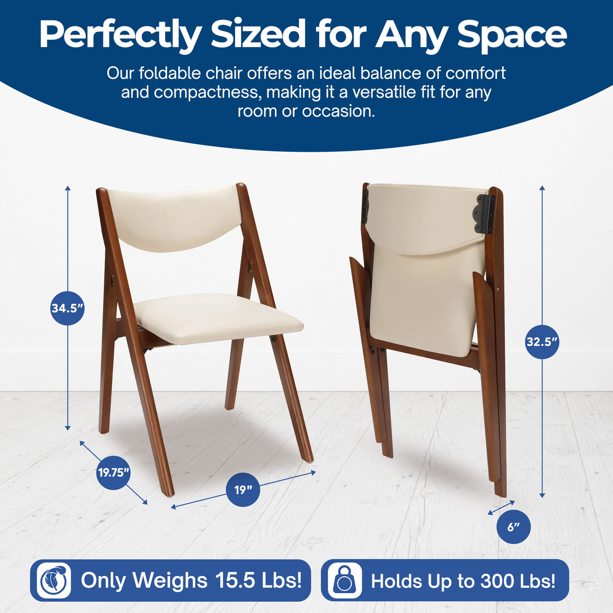 Stakmore 2 Pack Retro Modern Wood Folding Chair, Upholstered Seat, Fruitwood