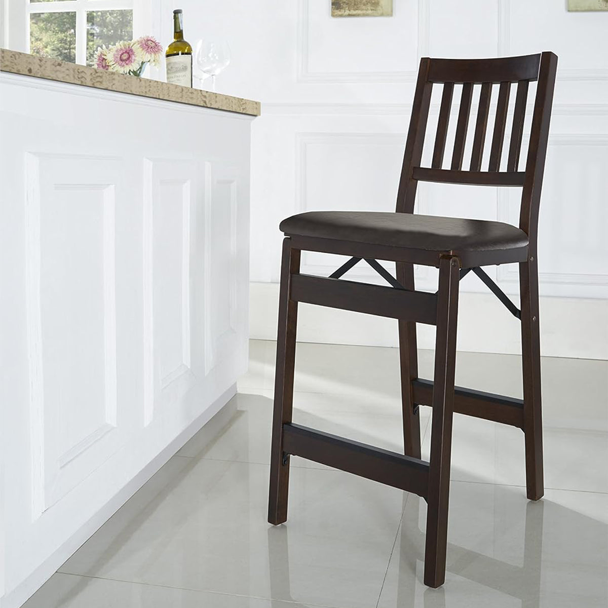 MECO Stakmore Bonded Leather Seat Folding Counter Stools, Espresso (2 Pack) - VMInnovations