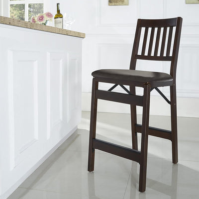 MECO Stakmore Bonded Leather Seat Folding Counter Stools, Espresso (2 Pack) - VMInnovations