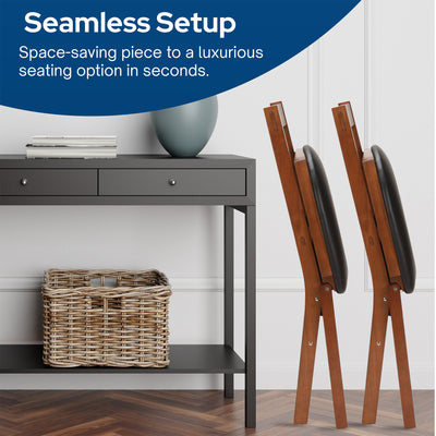 MECO Stakmore Wood Vinyl Upholstered Seat Folding Chair Set, Fruitwood (Used)