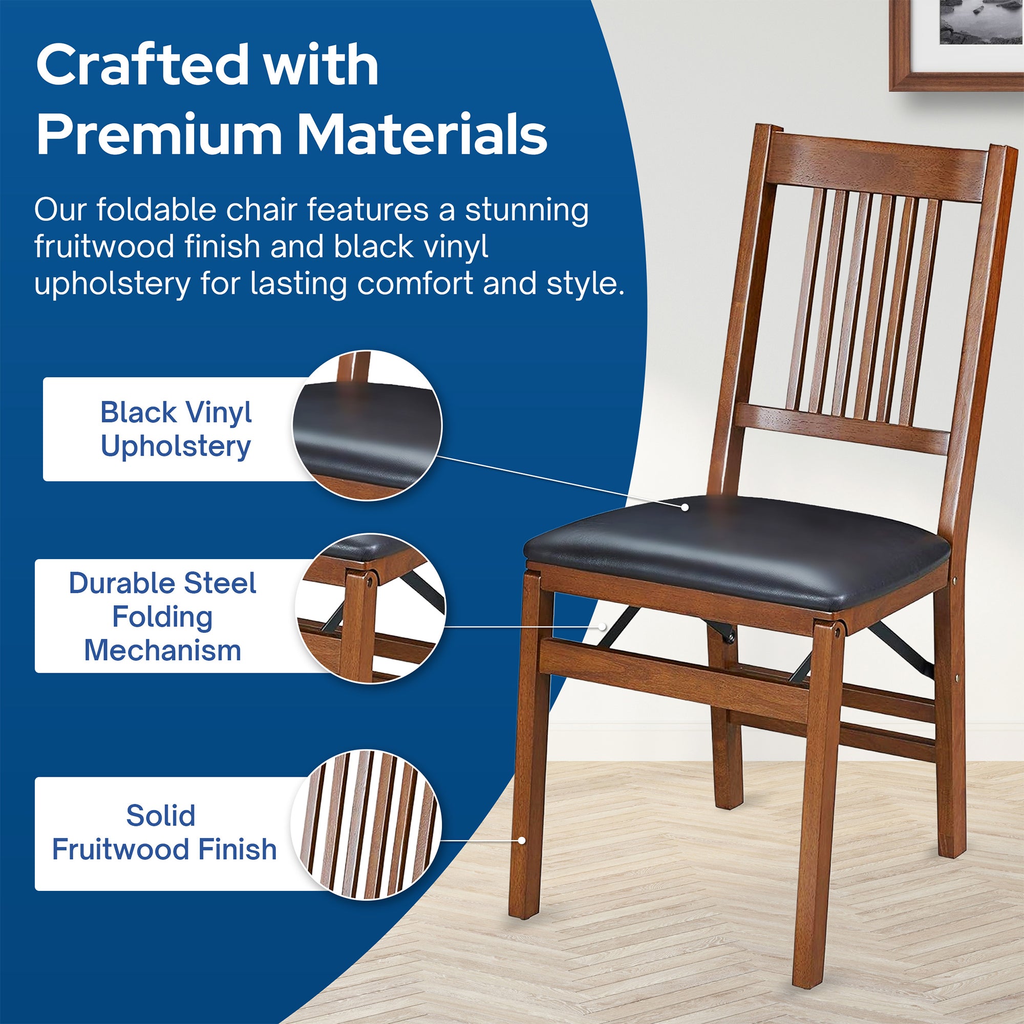 MECO Stakmore Wood Vinyl Upholstered Seat Folding Chair Set, (2 Pack) (Open Box) - VMInnovations