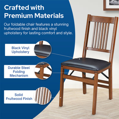MECO Stakmore Wood Vinyl Upholstered Seat Folding Chair Set, (2 Pack) (Open Box) - VMInnovations