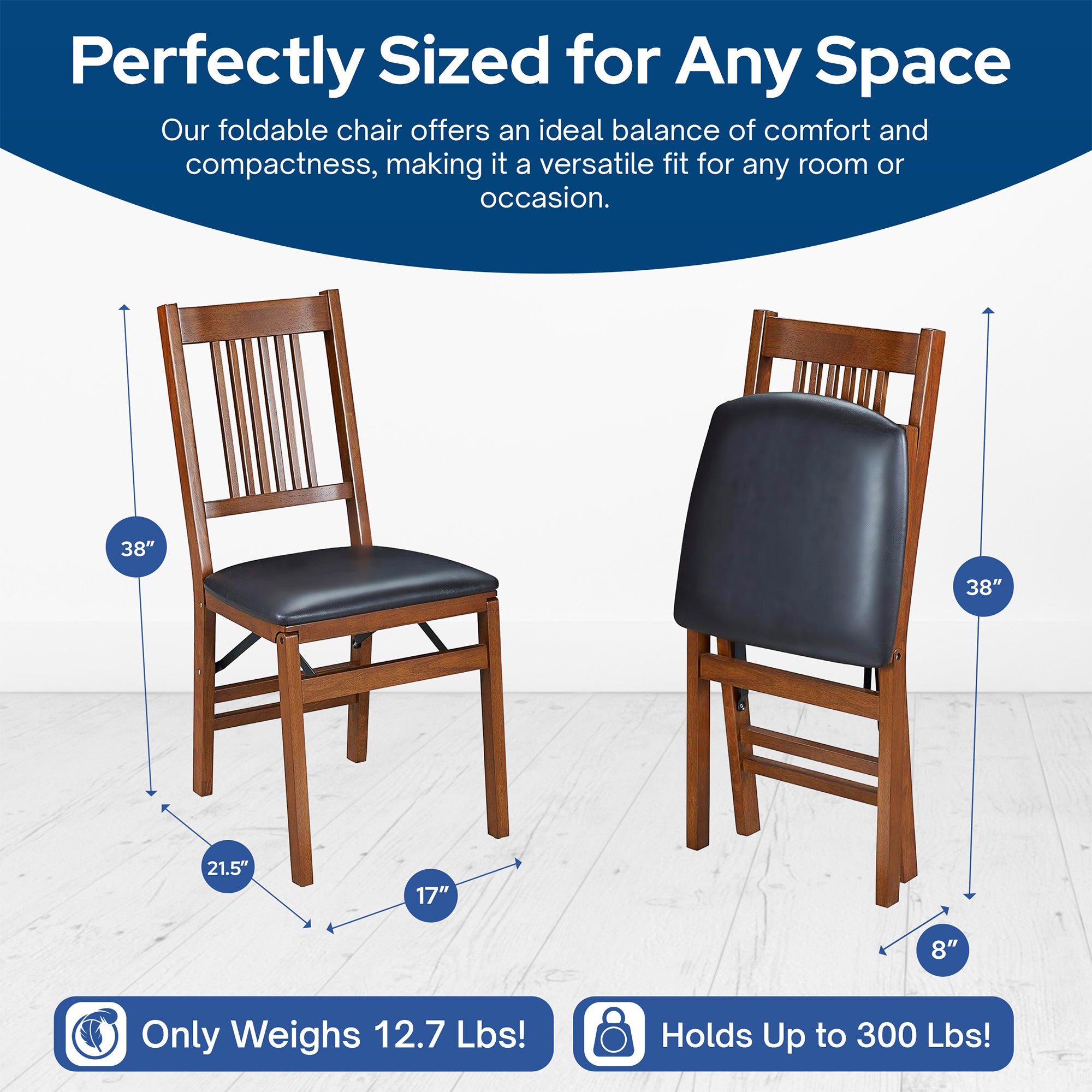 MECO Stakmore Wood Vinyl Upholstered Seat Folding Chair Set, Fruitwood (Used)