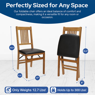 MECO Stakmore Wood Black Vinyl Upholstered Seat Folding Chair(2 Pack) (Open Box)