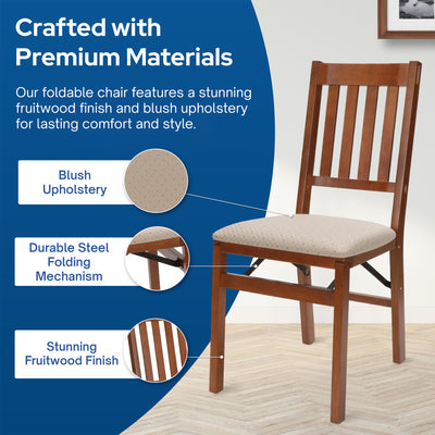 Stackmore Arts and Craft Wood Folding Chairs w Padded Seats, Set of 2 (Open Box) - VMInnovations