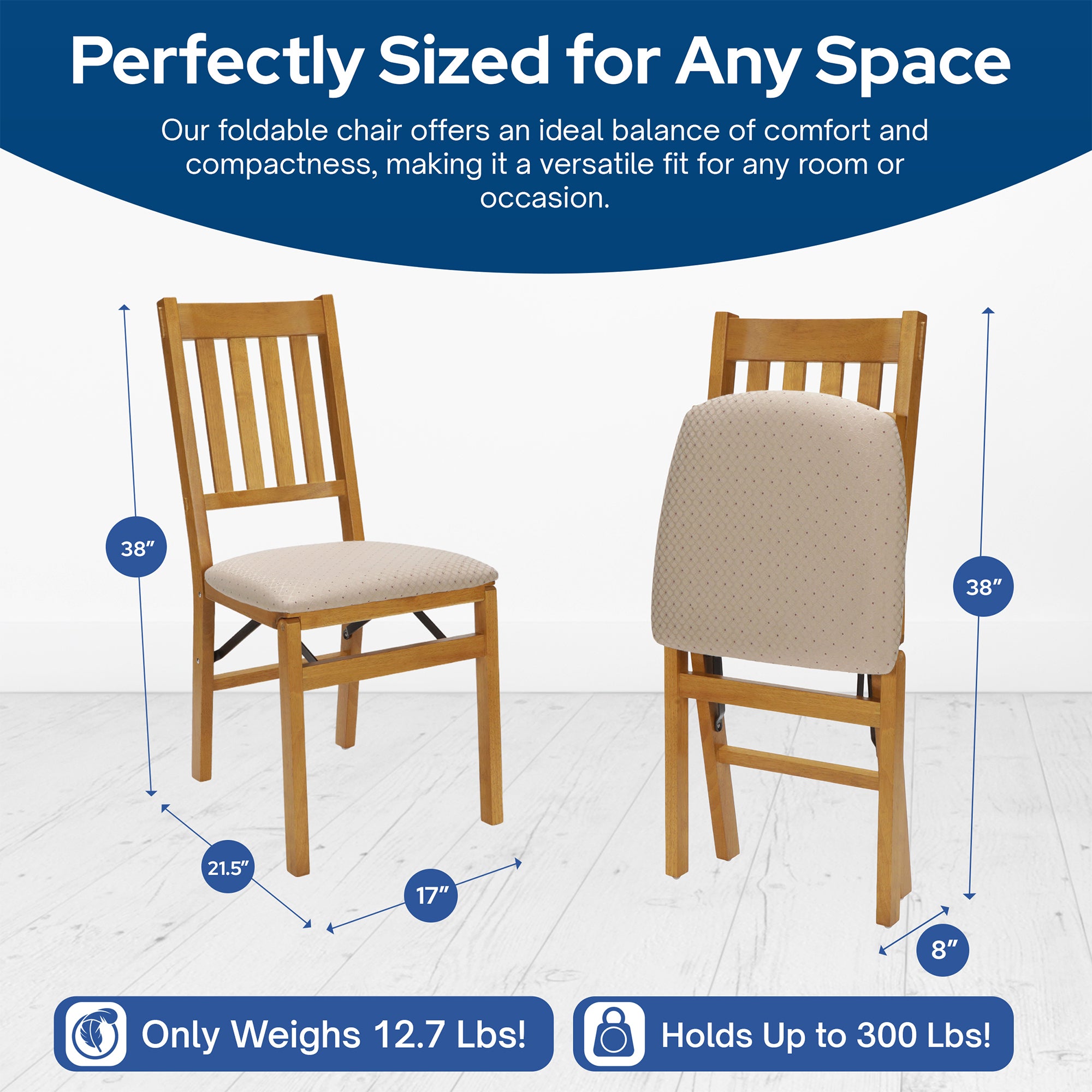 Stackmore Arts and Craft Wooden Folding Chairs with Padded Seats Set (Open Box)