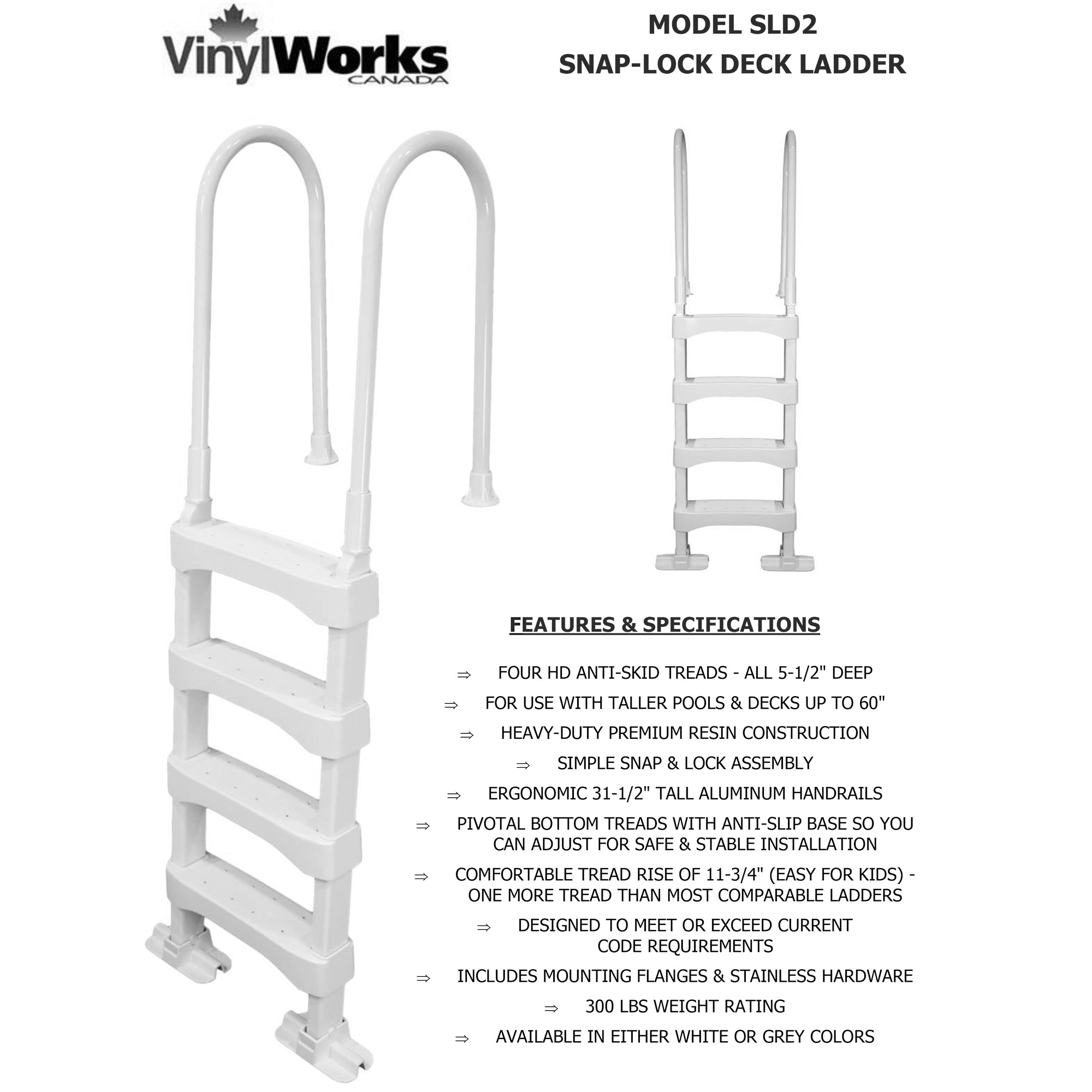 Above Ground Pool Deck STep Ladder, 4-Step Resin Safety Frame, Gray (Open Box) - VMInnovations