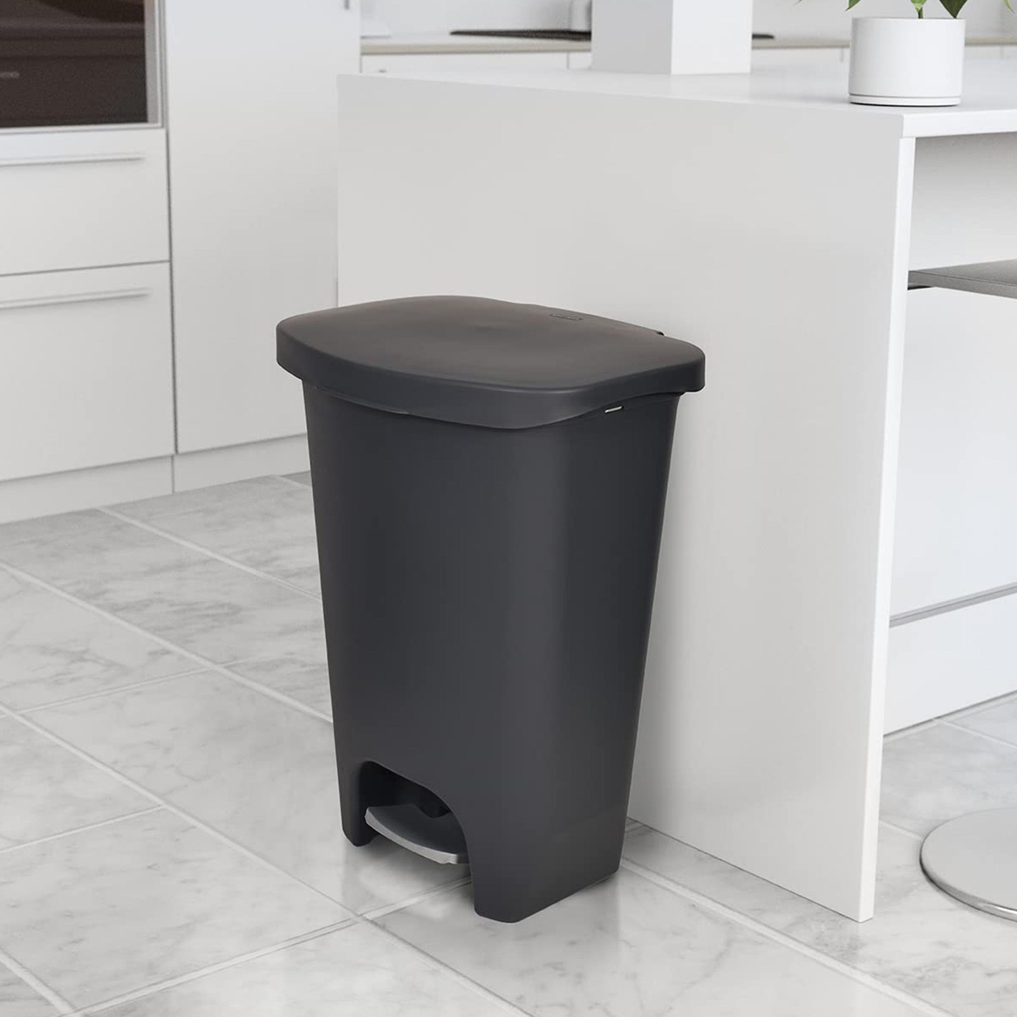 Glad 13 Gal Trash Can w/Step Pedal & Odor Protection, Charcoal, 2pk (Open Box)