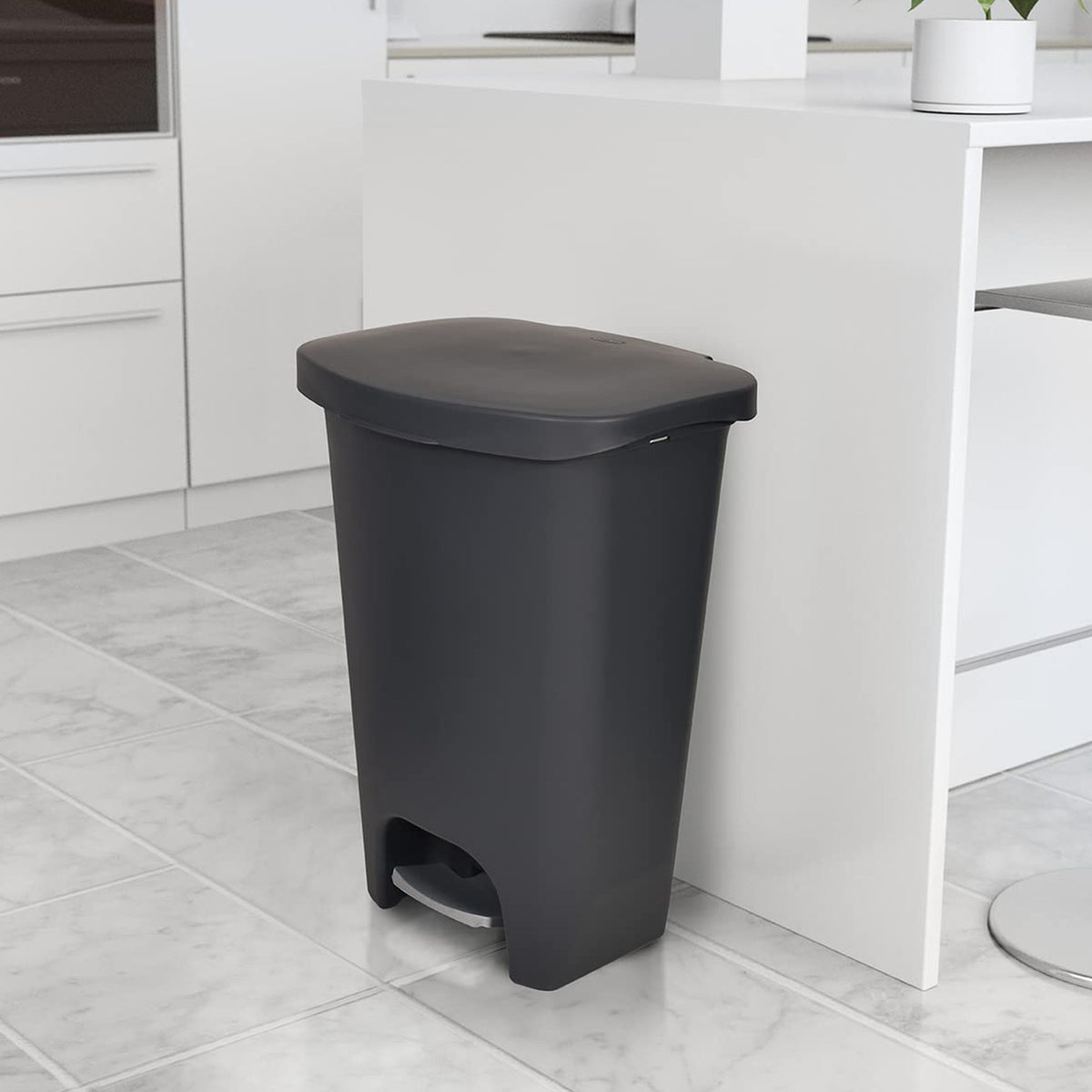 Glad 13 Gal Trash Can w/Step Pedal & Odor Protection, Charcoal, 2pk (Open Box)