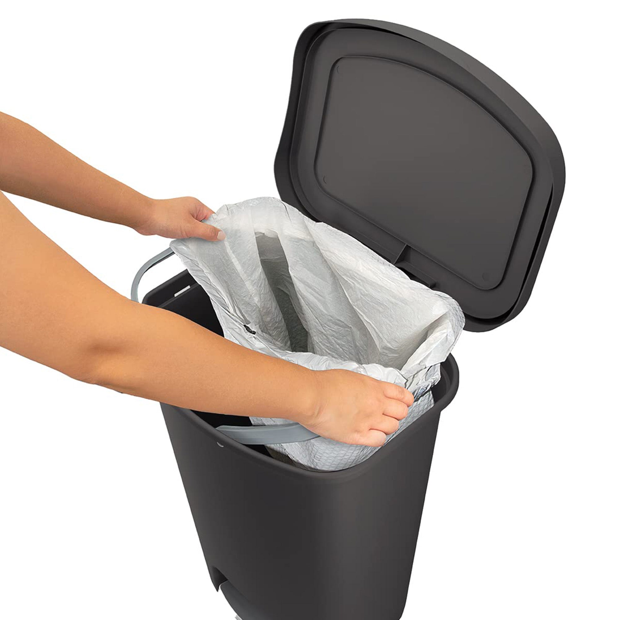 Glad 13 Gal Trash Can w/Step Pedal & Odor Protection, Charcoal, 2pk (Open Box)