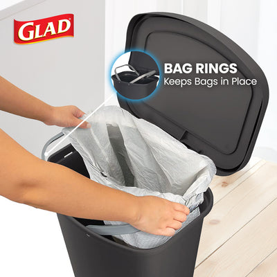 Glad 13 Gal Trash Can w/Step Pedal & Odor Protection, Charcoal, 2pk (Open Box)