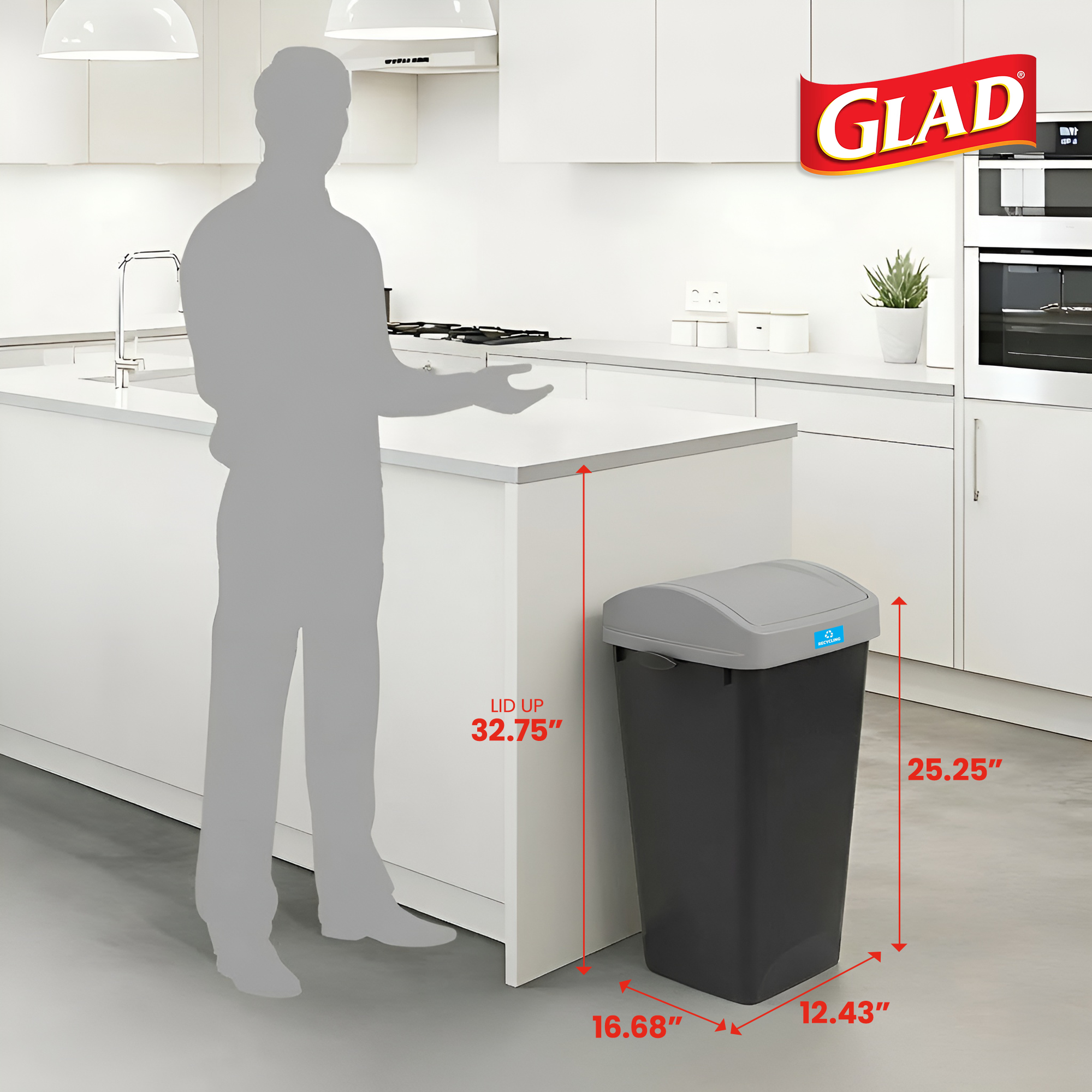 Glad Link & Sort 3-Piece Waste and Recycling Bin with Lid Set, 36 Gal,(Open Box)