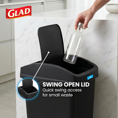 Glad Link & Sort 12 Gallon Plastic Waste and Recycling Bin with Lid, Black