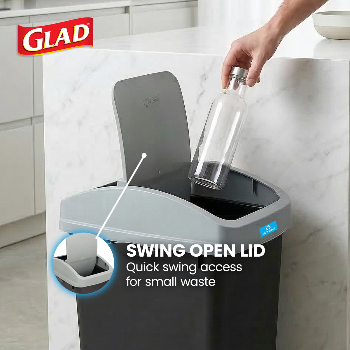 Glad Link & Sort 3-Piece Waste and Recycling Bin with Lid Set, 36 Gal,(Open Box)
