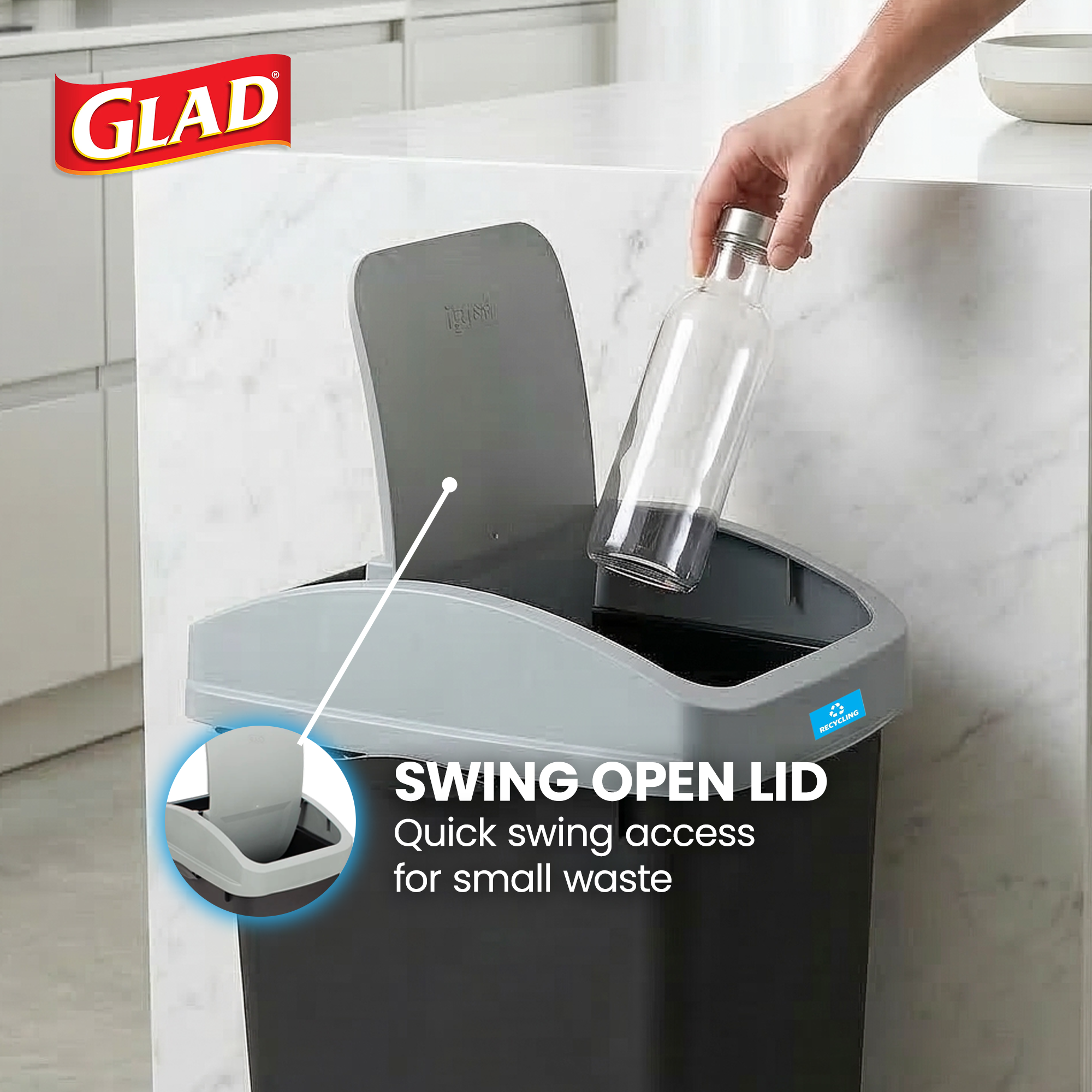 Glad Link & Sort 3-Piece Waste and Recycling Bin with Lid Set, 36 Gal,(Open Box)