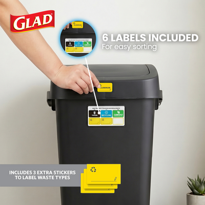 Glad Link & Sort 12 Gallon Plastic Waste and Recycling Bin with Lid, Black