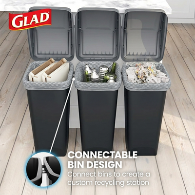 Glad Link & Sort 3-Piece Waste and Recycling Bin with Lid Set, 36 Gal,(Open Box) - VMInnovations